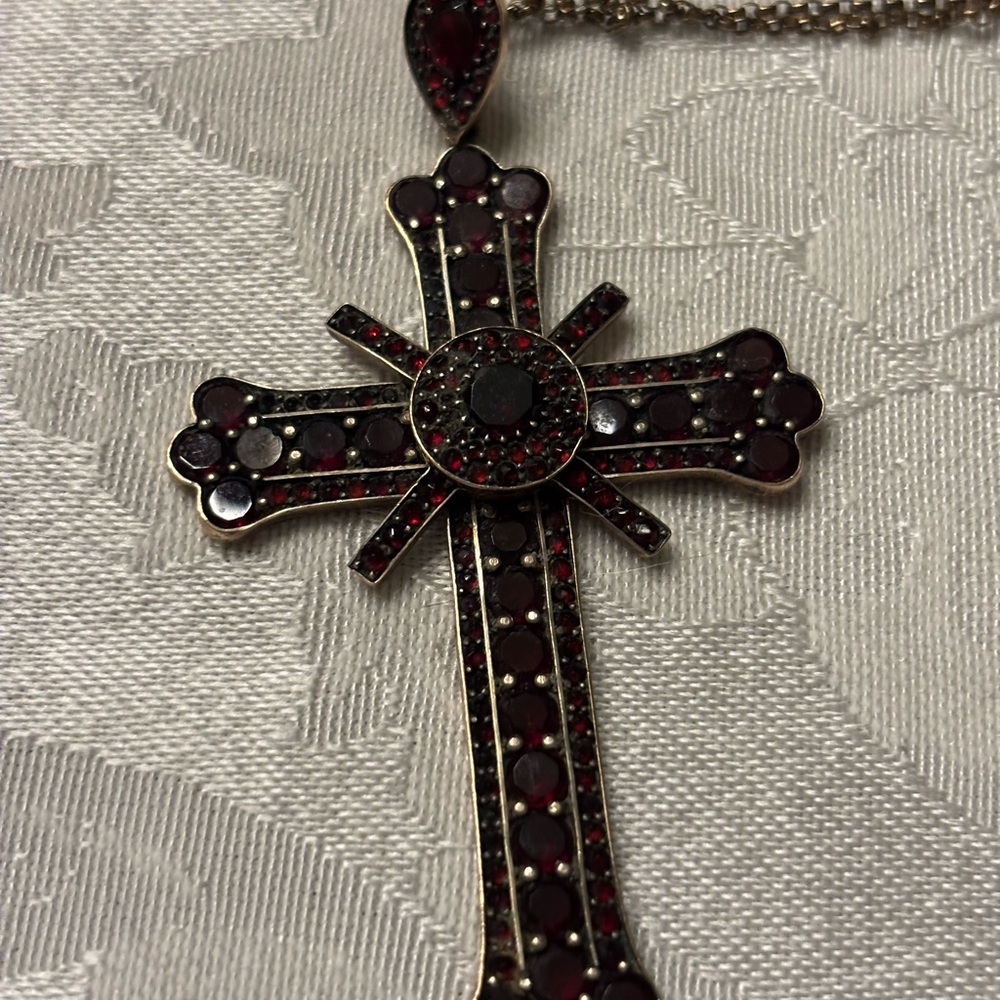 Garnet cross Pendant Necklace - Elegant Red Crystal Cross Necklace
